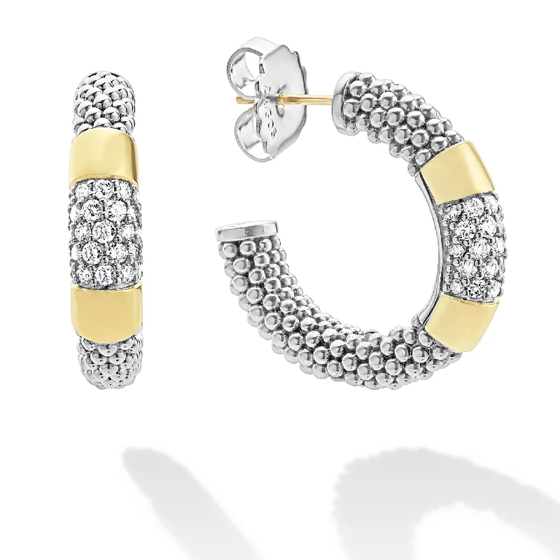 Party Earrings-High Bar Two-Tone Diamond Hoop Earrings