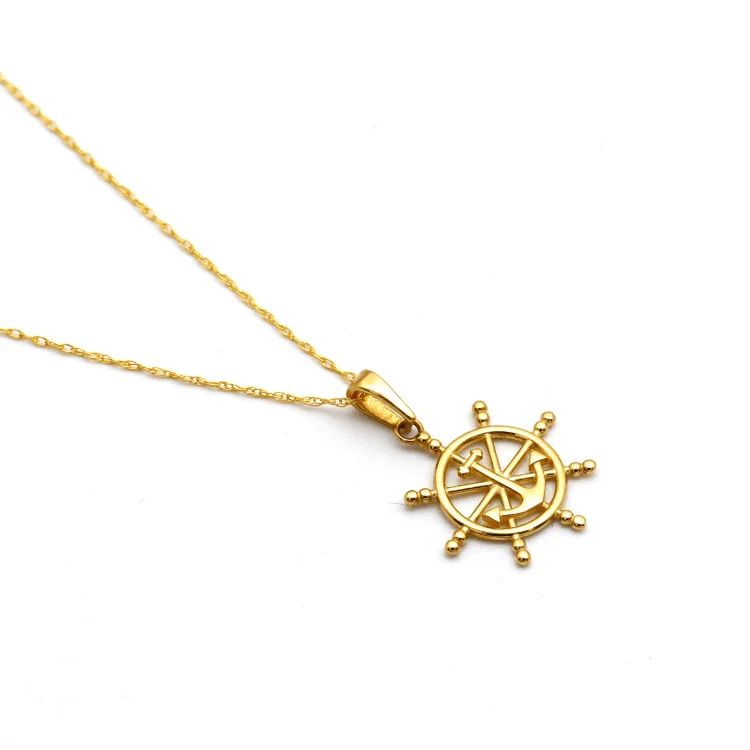 Personalized Silver Necklace-Real Gold Round Wheel Anchor Necklace 0186 CWP 1785