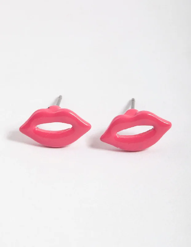 Stylish Hoop Earrings-Fuchsia Open Lips Stud Earrings