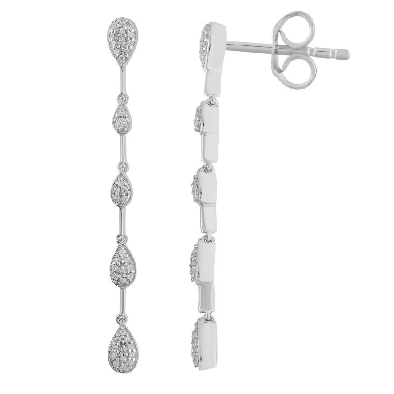 Elegant Chandelier Earrings-LADIES LINEAR EARRINGS 0.15CT ROUND DIAMOND 10K WHITE GOLD