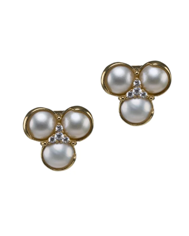 Casual Earrings-Triple Pearl Cluster Earrings