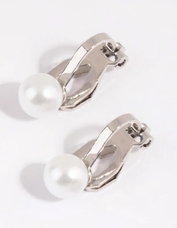 Rose Gold Earrings-Silver Half Pearl Clip On Earrings