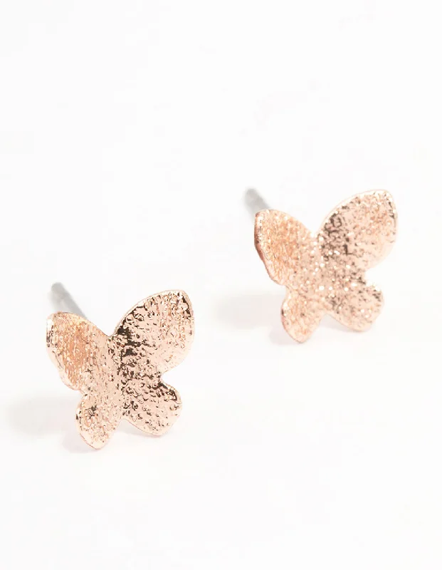 Pearl Ear Jackets-Rose Gold Sand Blast Butterfly Stud Earrings