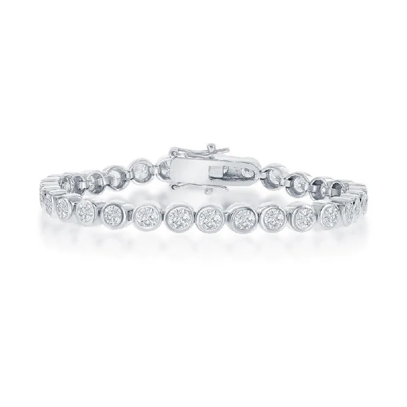 Elegant Diamond Bracelet-Sterling Silver 3mm Bezel-Set Round CZ Tennis Bracelet, 7"