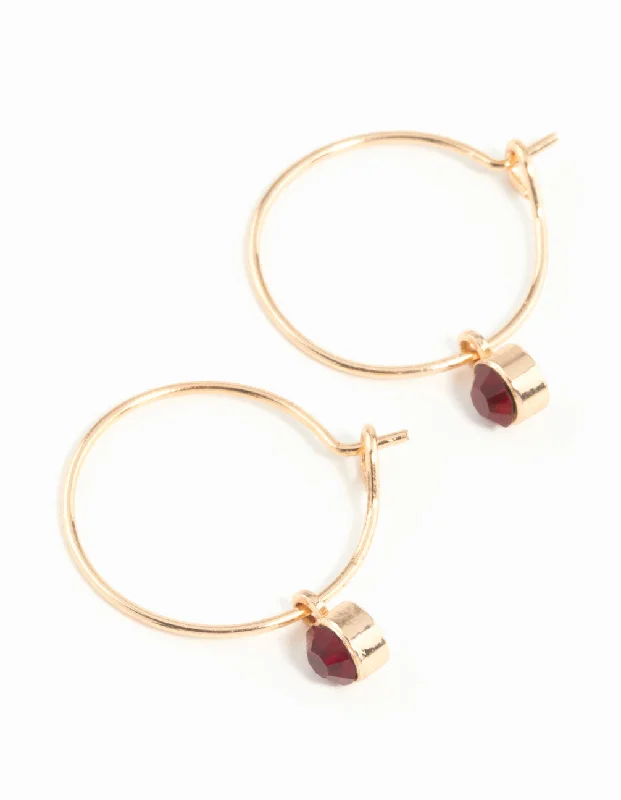 Chic Ear Huggers-Gold Red Stone Fine Hoop Earrings