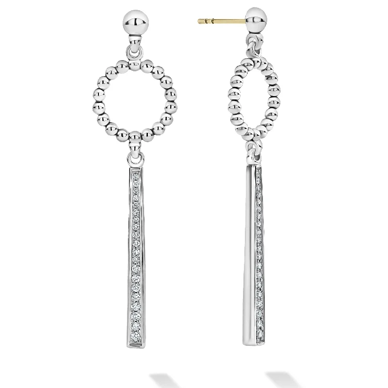 Long Chain Earrings-Caviar Spark Beaded Circle Diamond Drop Earrings