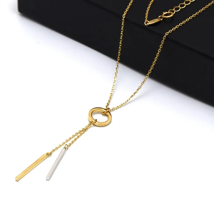 Double Layer Necklace-Real Gold 2 Color Bar Dangler Necklace (40 C.M) 9711 N1499