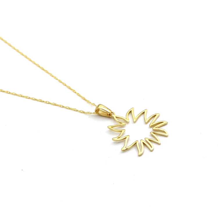 Luxury Gemstone Necklace-Real Gold Plain Sun Design Necklace - Model 0111 CWP 1960