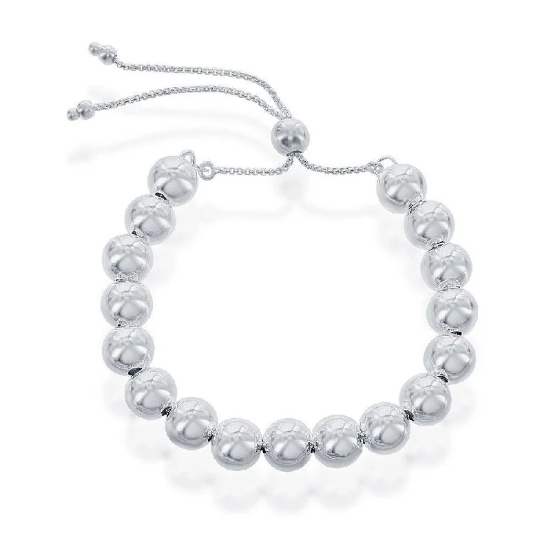 Swarovski Crystal Bracelet-Sterling Silver 8mm Round Beads Adjustable Bolo Bracelet, 9.5"