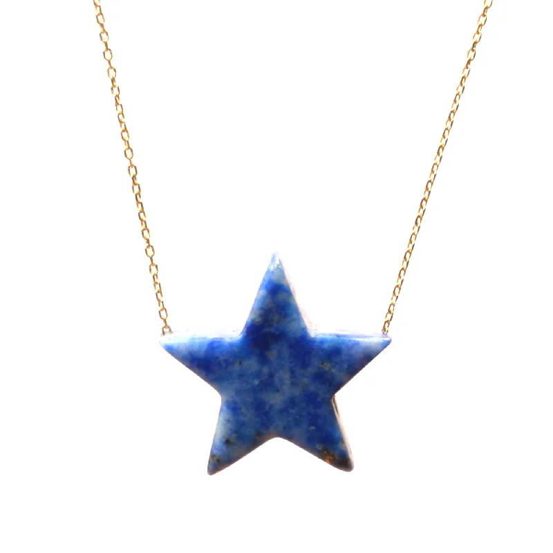 Fashionable Heart Pendant Necklace-Lapis Simple Drop Star Necklace