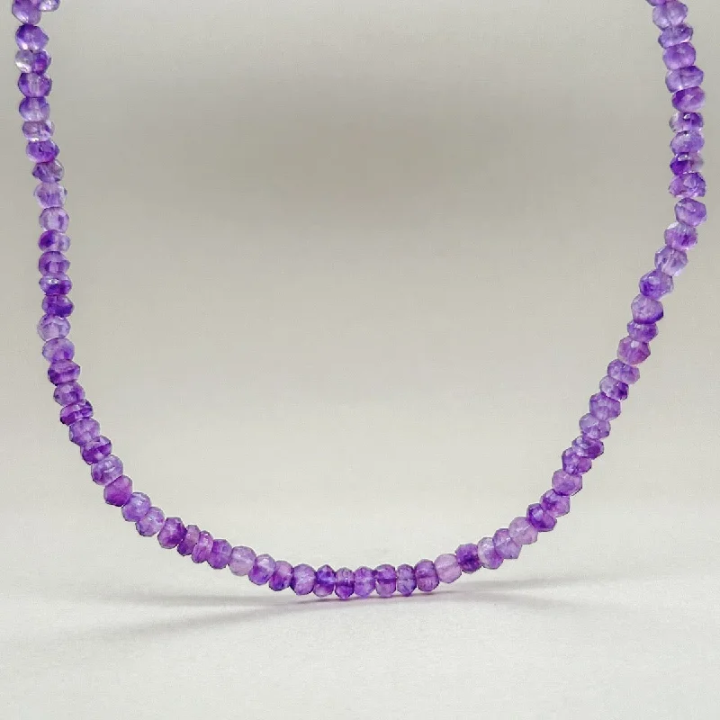 Gold Chain Necklace-SS Amethyst Beaded 18” Necklace