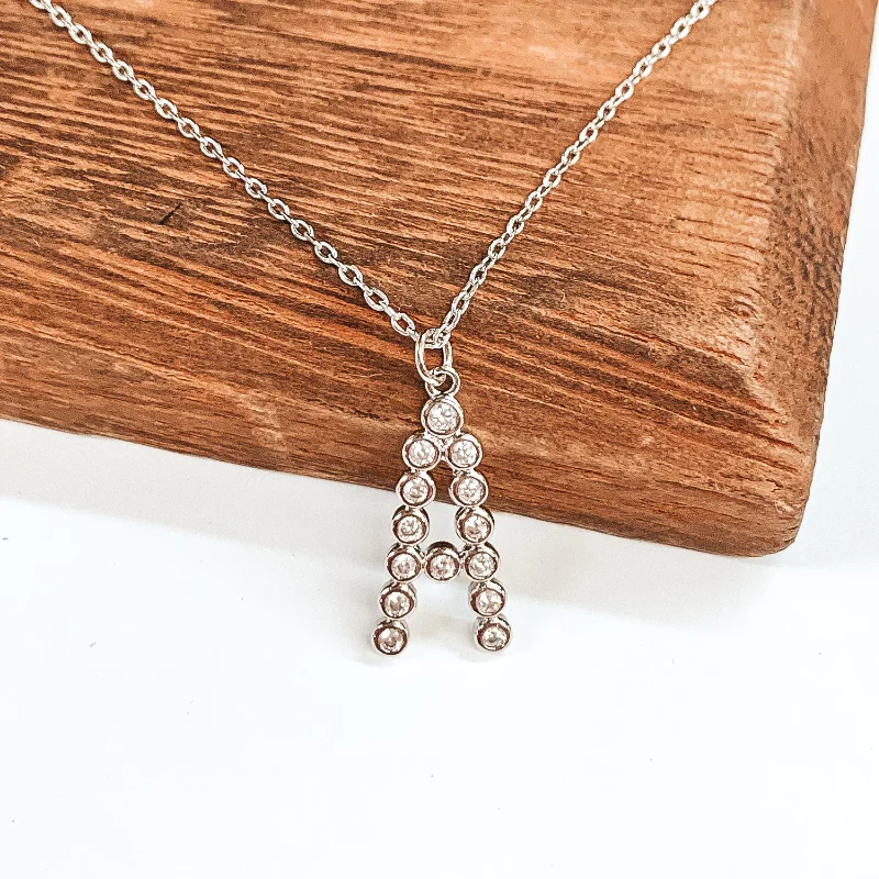 Simple Bar Necklace-CZ Crystal Initial Necklaces in Silver