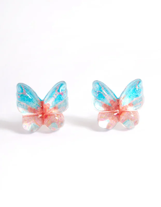 Statement Earrings for Weddings-Plastic Resin Butterfly Stud Earrings