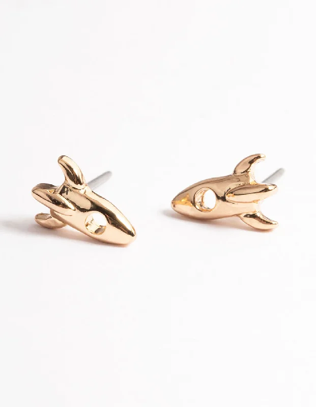 Triangular Drop Earrings-Gold Spaceship Stud Earrings