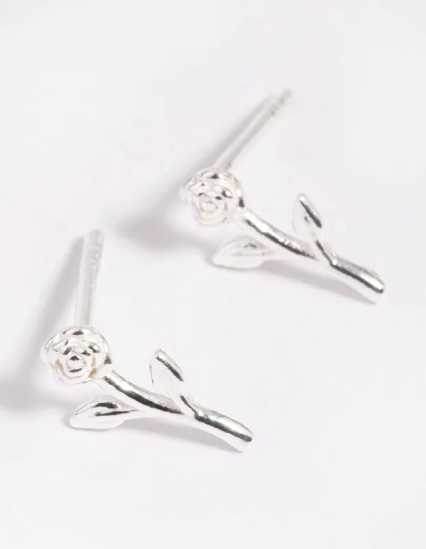 Silver Stud Earrings-Sterling Silver Rose Stud Earrings