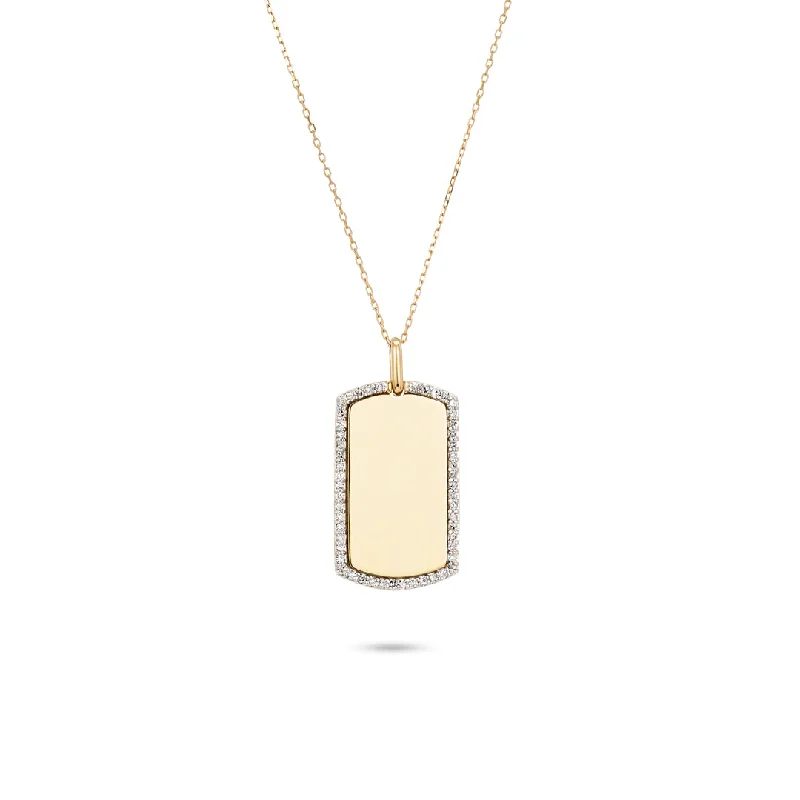 Layered Gold Necklace-Pavé Dog Tag Necklace