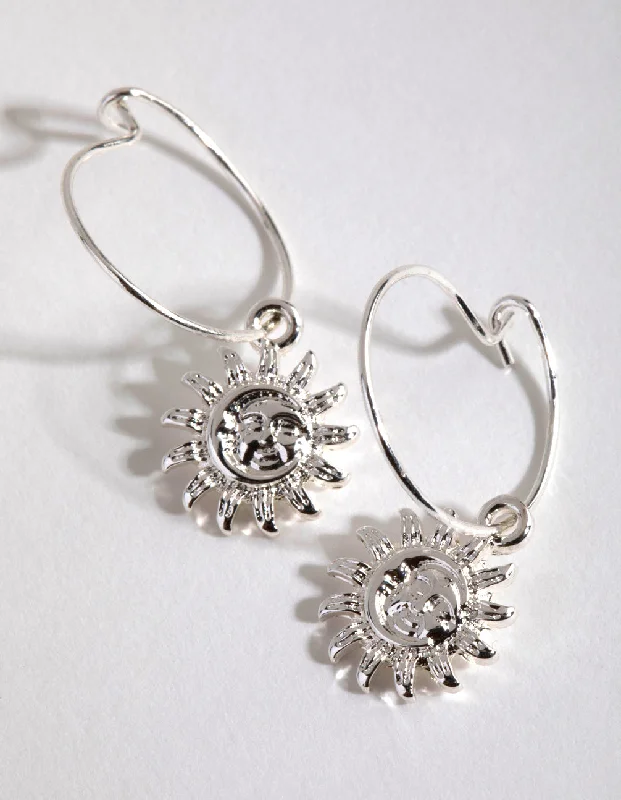 Trendy Drop Earrings-Silver Simple Sun Hoop Earrings