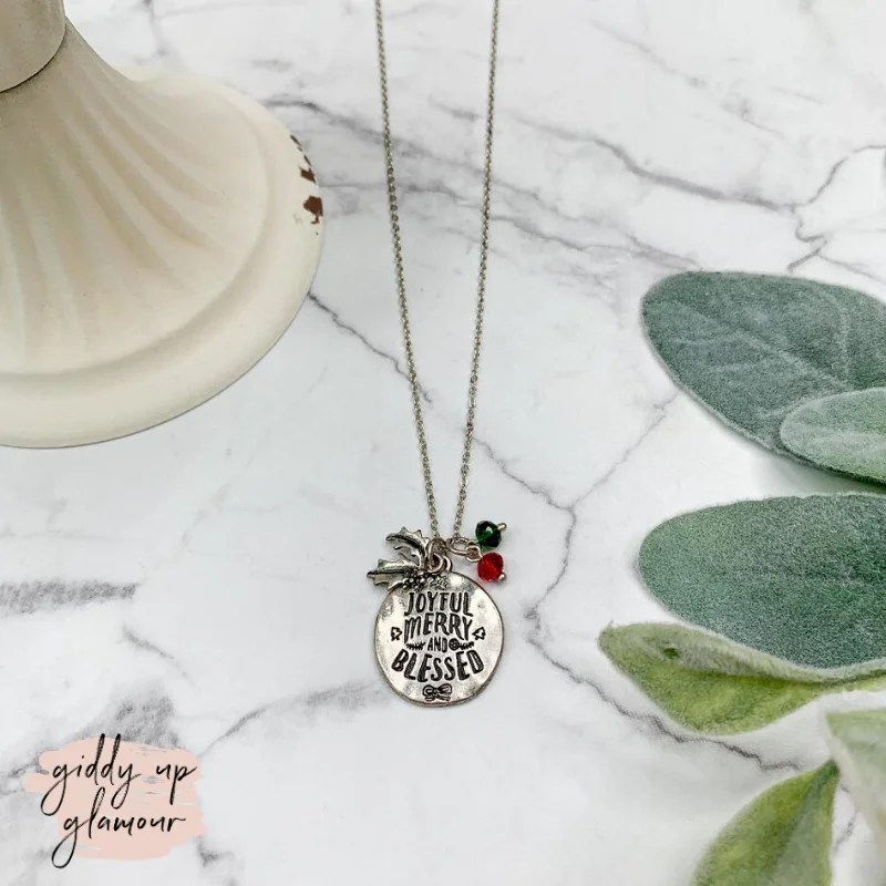 Trendy Layered Necklace-Joyful, Merry, and Blessed Silver Charm Necklace