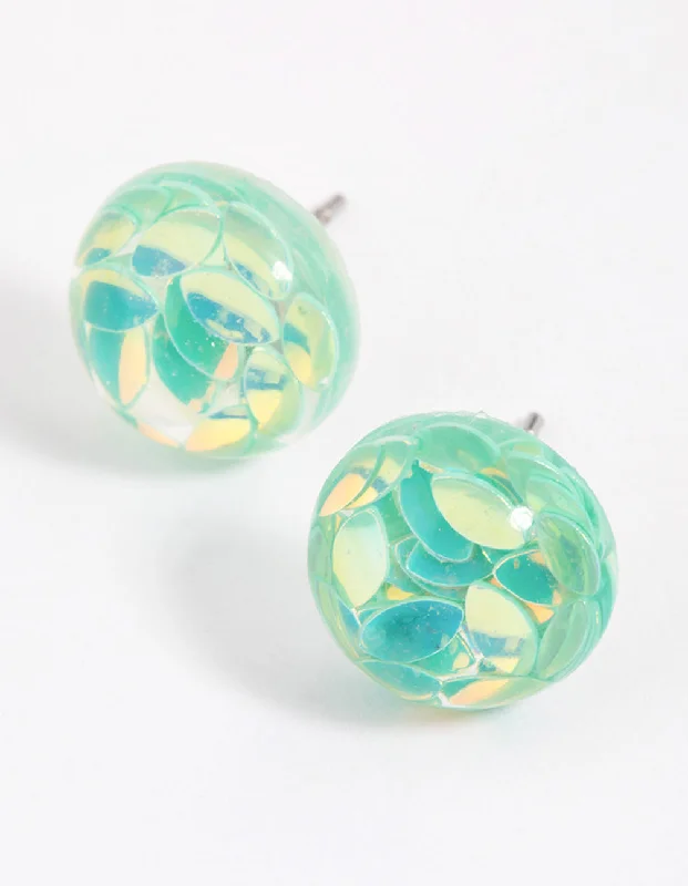 Fashion Pearl Earrings-Teal Resin Petals Stud Earrings