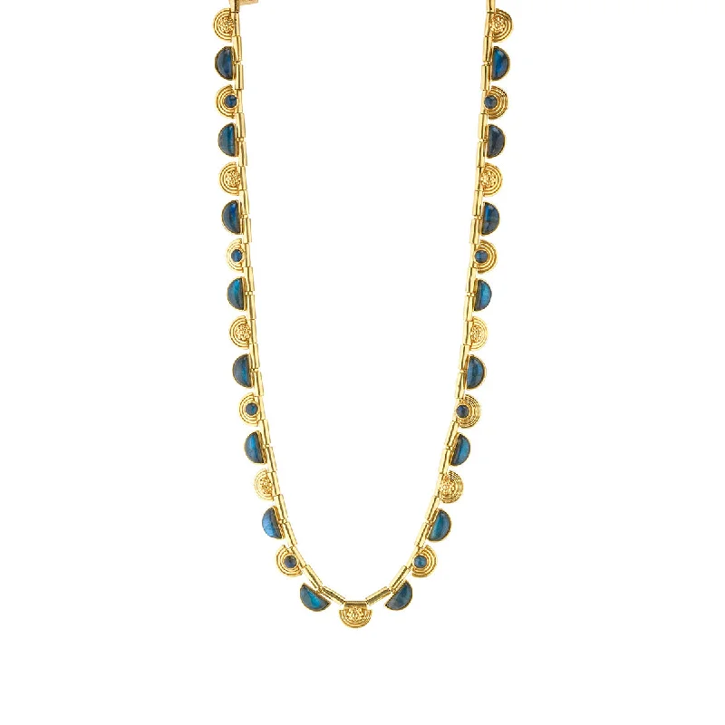 Fashionable Chain Necklace-Cleopatra Riviere Necklace, 17"+2" - Blue Labradorite