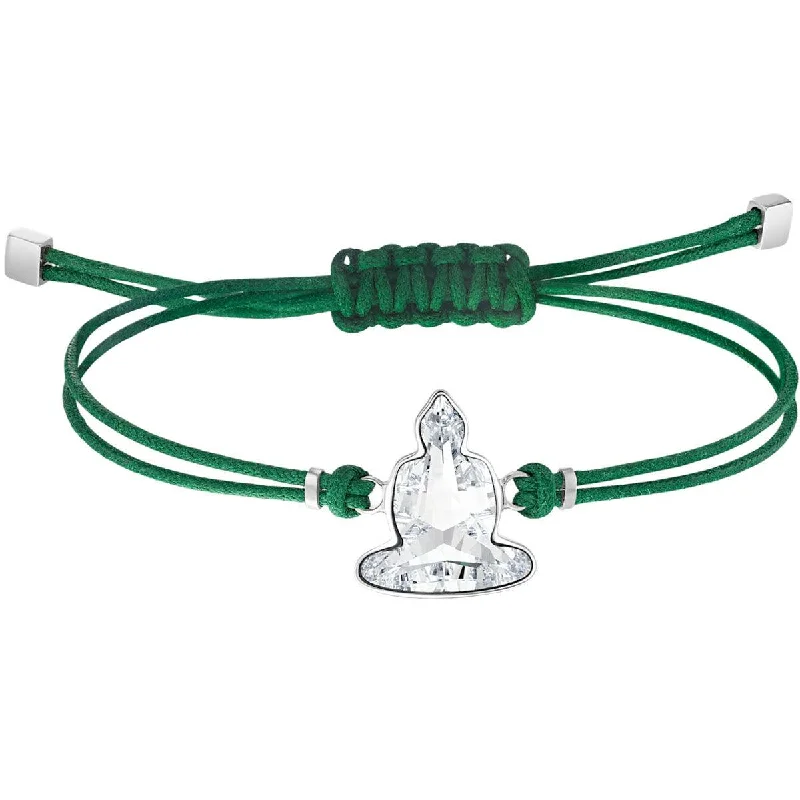 Sparkly Silver Bracelet-Swarovski Women's Bracelet - Power Stainless Steel Green Rope Buddha | 5523173