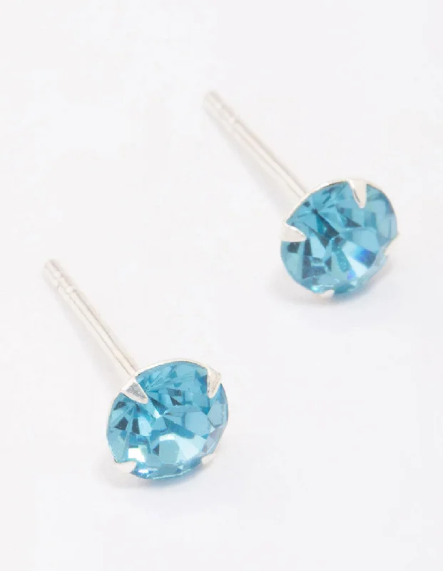 Heart-Shaped Stud Earrings-Sterling Silver Blue Czech Crystal Small Stud Earrings