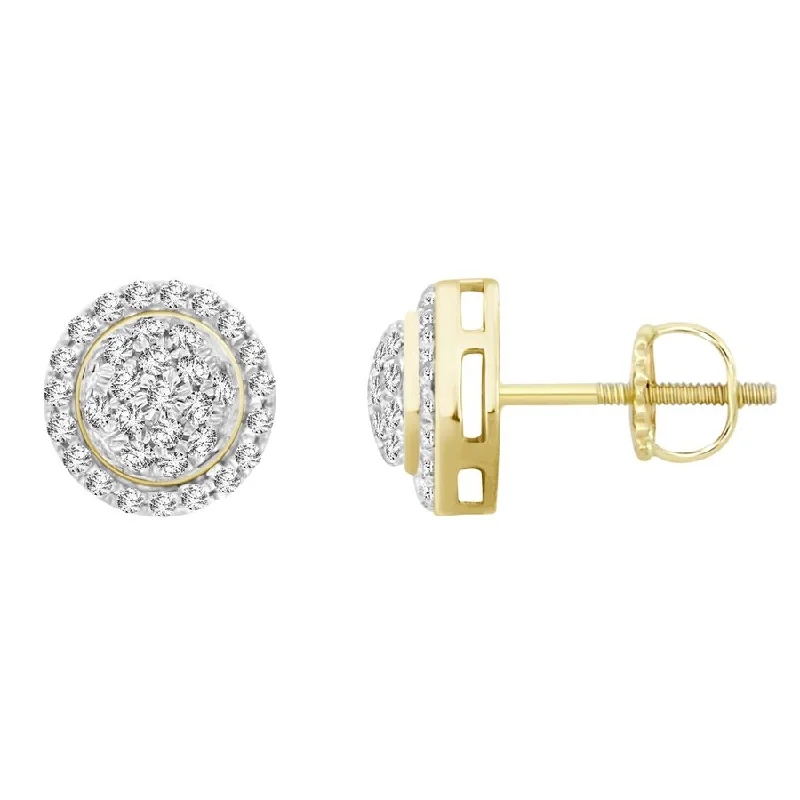 Swarovski Crystal Earrings-LADIES STUD EARRINGS 0.15CT ROUND DIAMOND 10K YELLOW GOLD