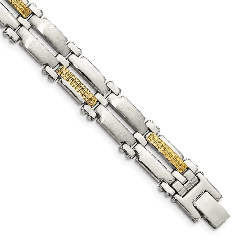 Beaded Leather Bracelet-Stainless Steel & 14K Brushed & Polished 8.5in Bracelet