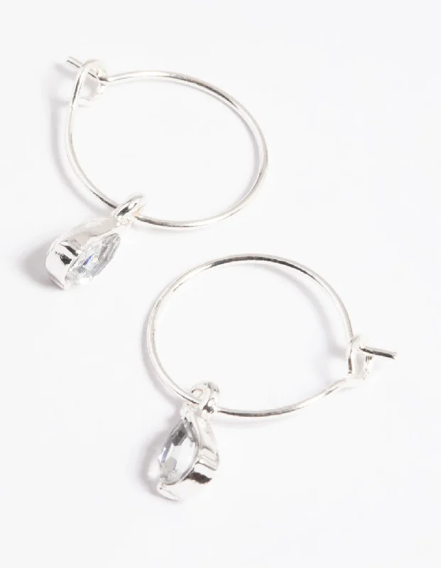 Multi-Colored Earrings-Silver Pear Drop Hoop Earrings