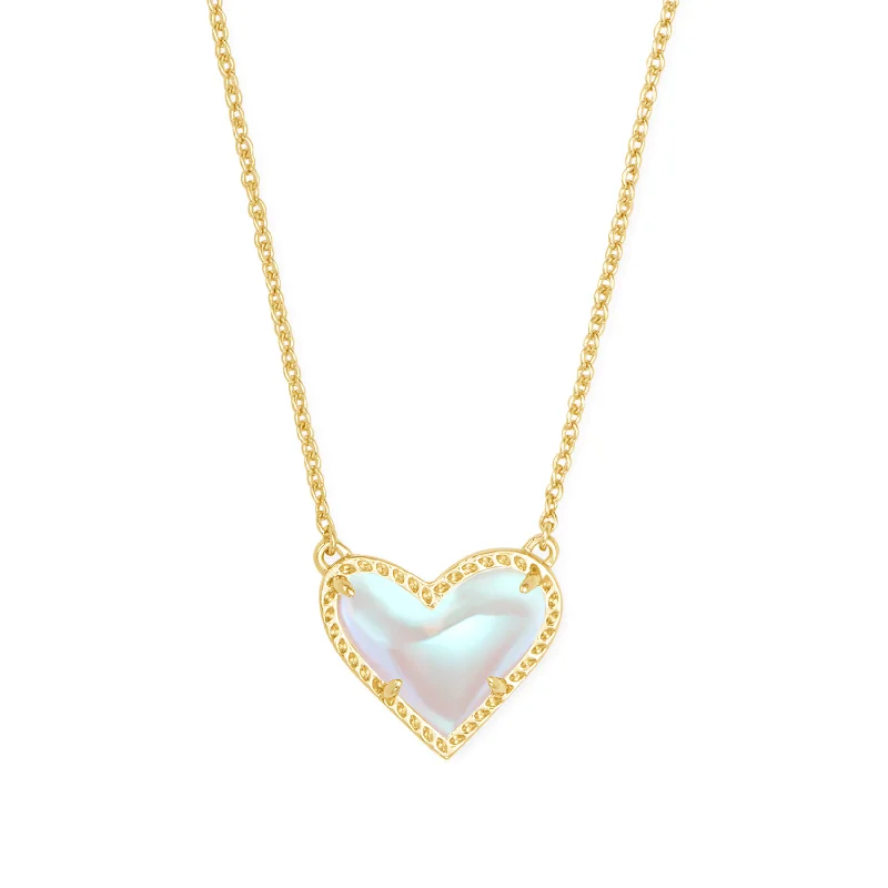 Simple Birthstone Necklace-Kendra Scott | Ari Heart Gold Pendant Necklace in Dichroic Glass