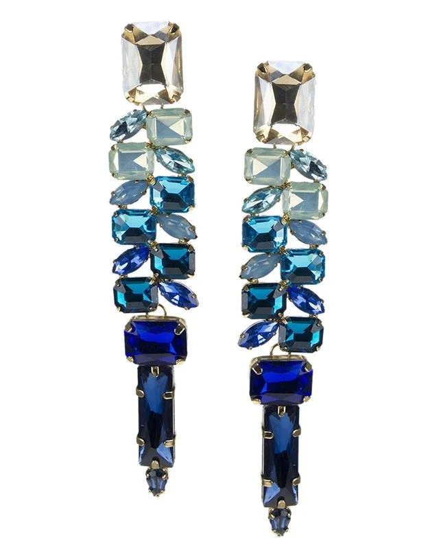 Double-Sided Earrings-Blue Ombre Crystal Earrings