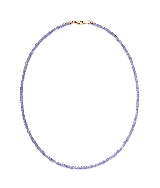 Long Beaded Necklace-Tiny Beaded 14k Gold Necklace in Tanzanite