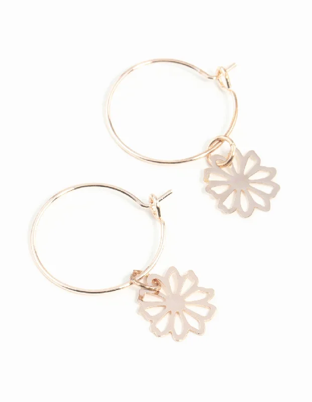 Simple Crystal Earrings-Rose Gold Dainty Petal Hoop Earrings