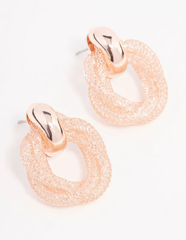 Elegant Drop Earrings-Rose Gold Chain Wrap Stud Earrings