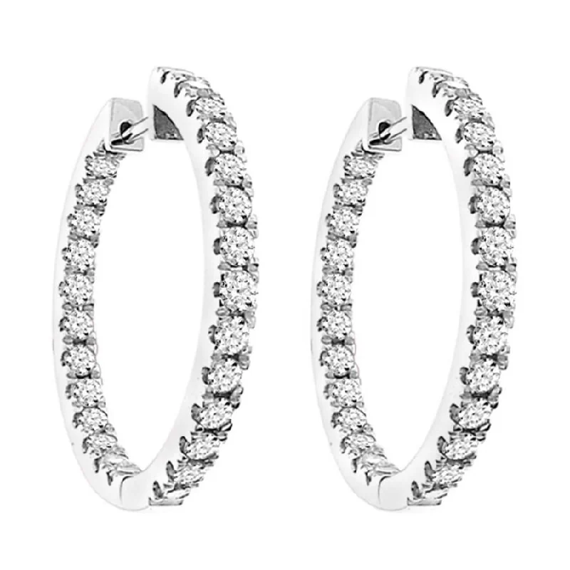 Multi-Layer Earrings-LADIES HOOP EARRINGS 2.00CT ROUND DIAMOND 10K WHITE GOLD