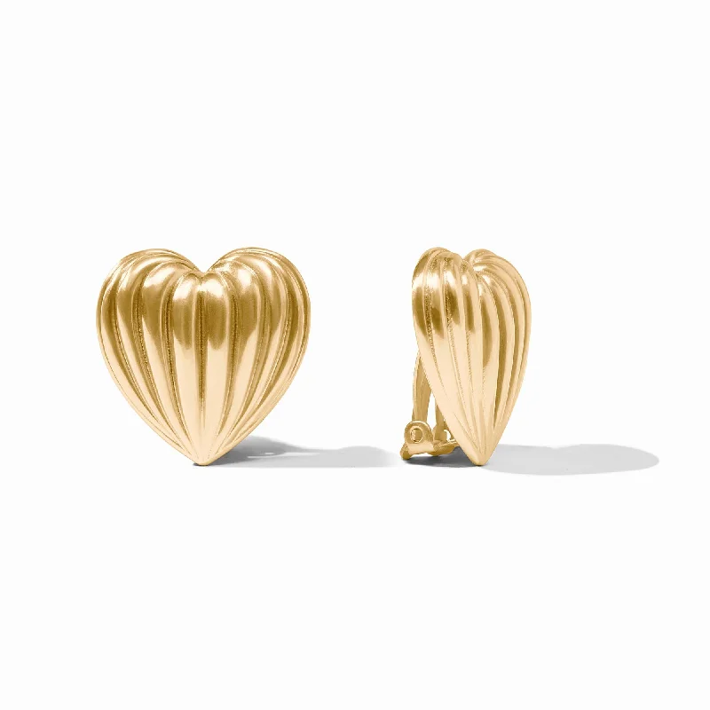 Dangling Gold Earrings-Puffy Heart Clip