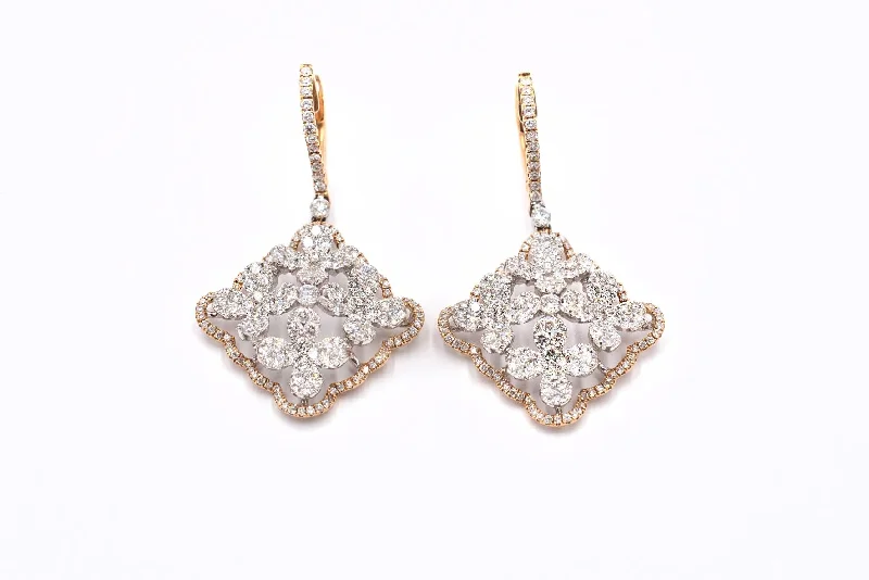 Fancy Drop Earrings-3 1/3 ctw Diamond Flower Earrings