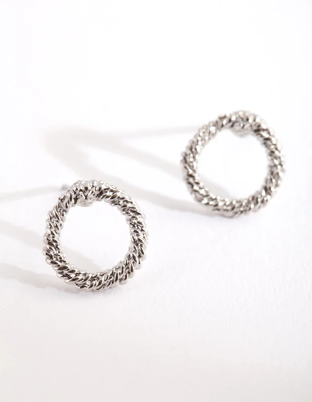 Large Silver Earrings-Silver Open Textured Circle Stud Earrings