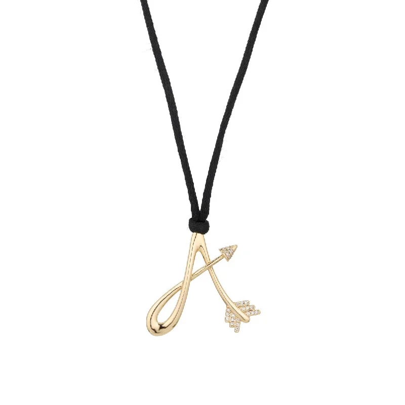 Adjustable Gold Necklace-Satin Cord Diamond Arrow Initial Necklace