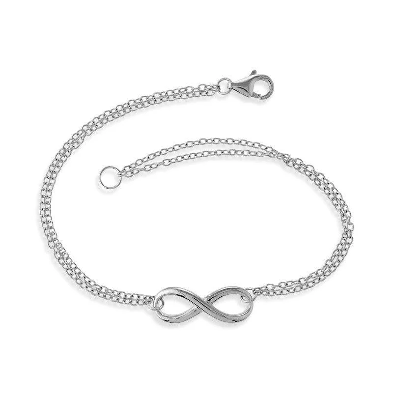 Simple Pearl Bracelet-Sterling Silver Double Strand Infinity Bracelet, 7"