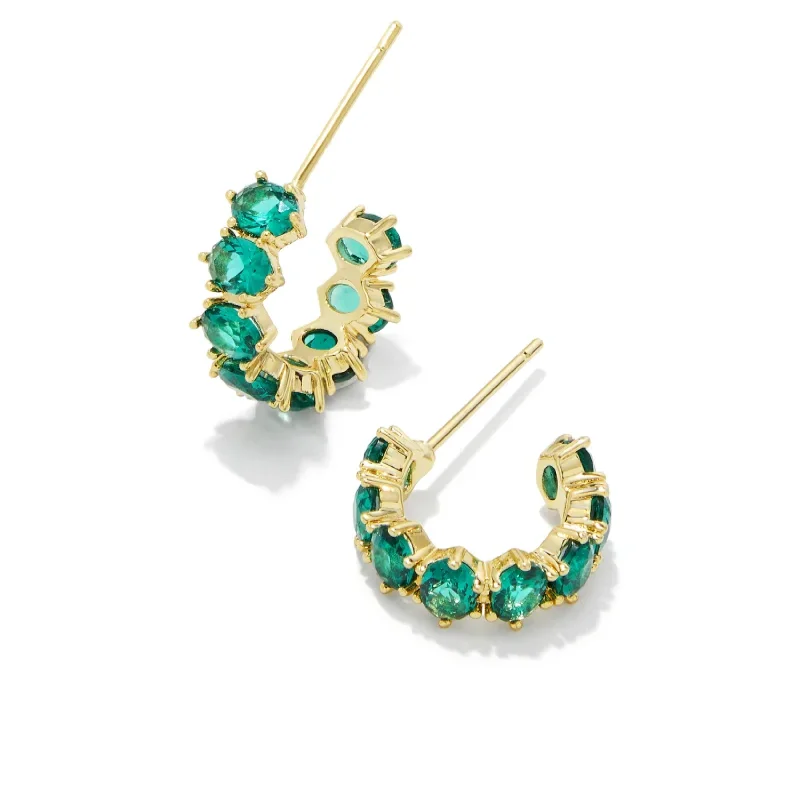 Bold Statement Necklace-Kendra Scott | Cailin Gold Crystal Huggie Earrings in Green Crystal