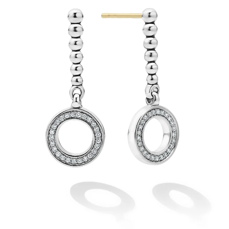 Freshwater Pearl Earrings-Caviar Spark Drop Circle Diamond Earrings