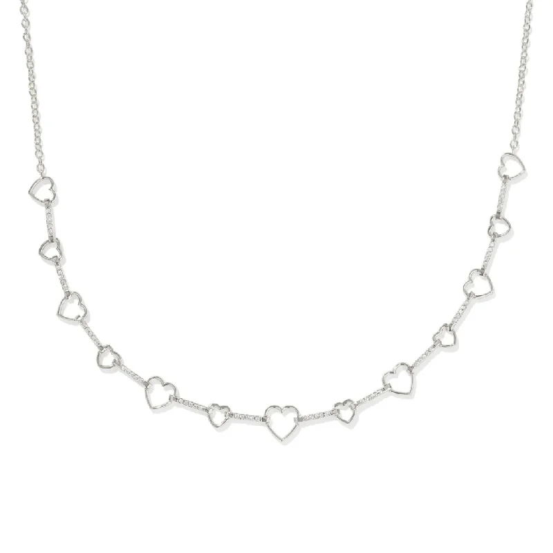 Crystal Necklace-Kendra Scott | Haisley Heart Silver Strand Necklace in White Crystal