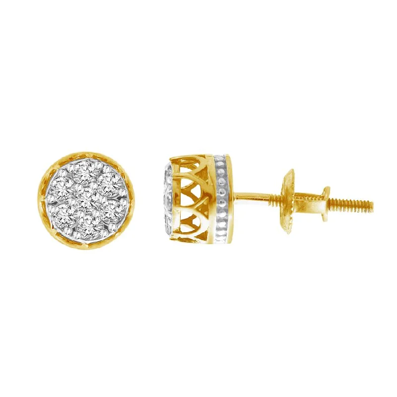 Round Hoop Earrings-LADIES STUD EARRINGS 0.25CT ROUND DIAMOND 10K YELLOW GOLD