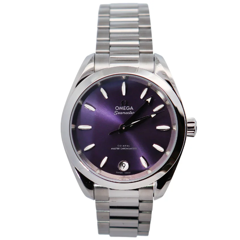 Smartwatch for Men with Multiple Functions-Omega Aqua Terra 34mm Purple Dial Watch Ref# 220.10.34.20.10.002