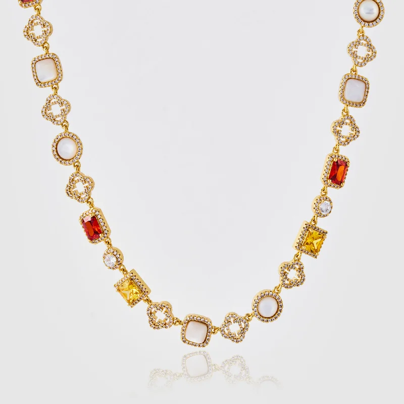 Bold Statement Necklace-Iced Gemstone Necklace (Gold)