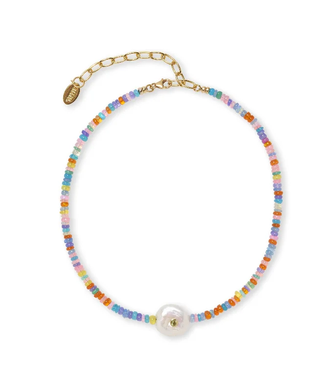 Classic Heart Necklace-Destination Necklace in Rainbow Opal