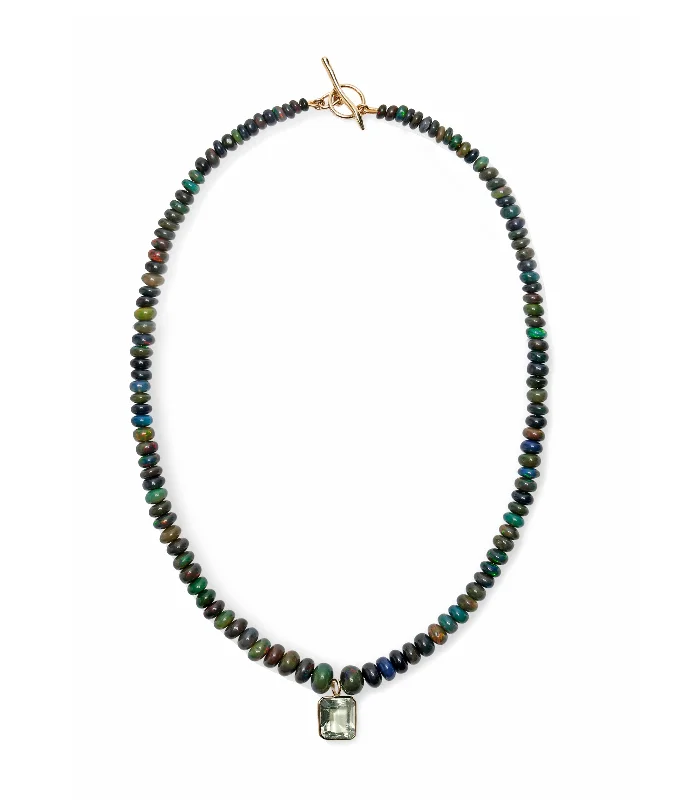 Cute Heart Pendant Necklace-Black Opal, Green Amethyst & 14K Gold Charm Necklace