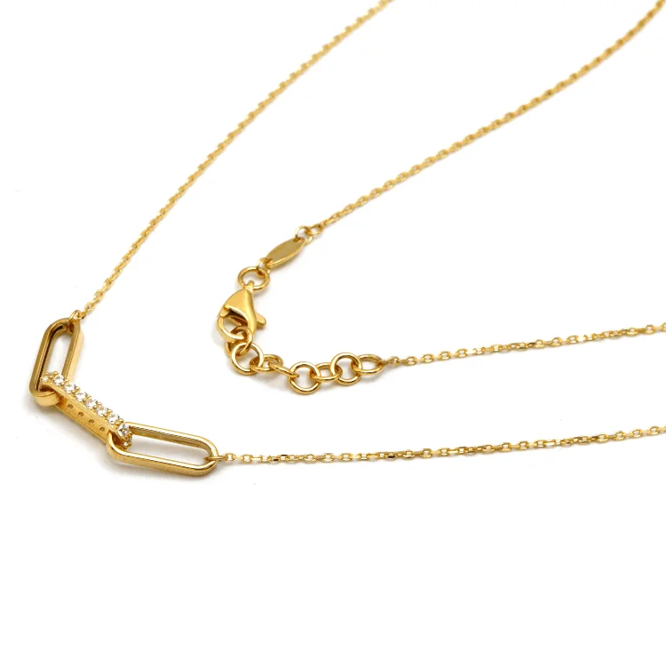 Simple Long Pendant Necklace-Real Gold Thick Link Stone Adjustable Size Necklace 9405 N1367