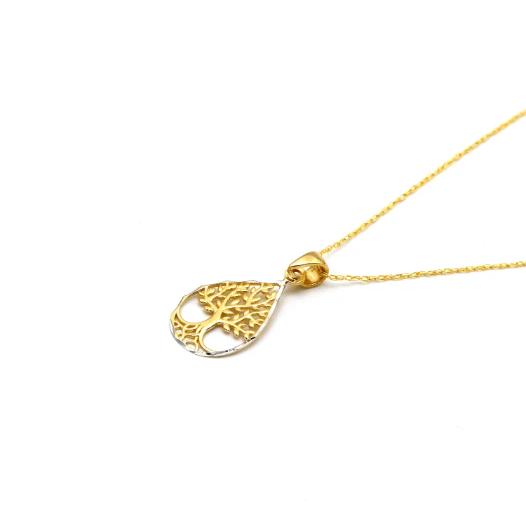 Long Chain Necklace-Real Gold 2 Color Drop Tree Necklace 1447-YM CWP 1854